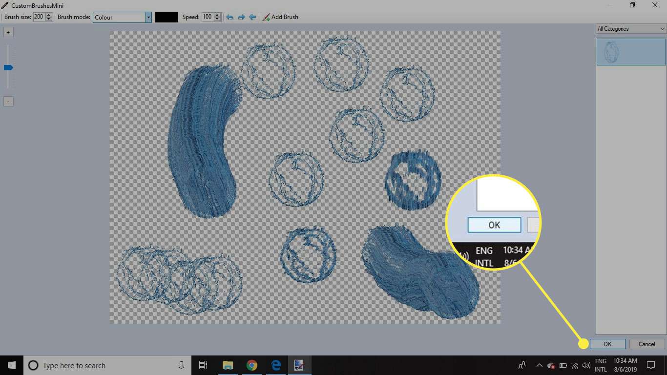 Een screenshot van Paint.NET's aangepaste penseelscherm met de OK-knop gemarkeerd