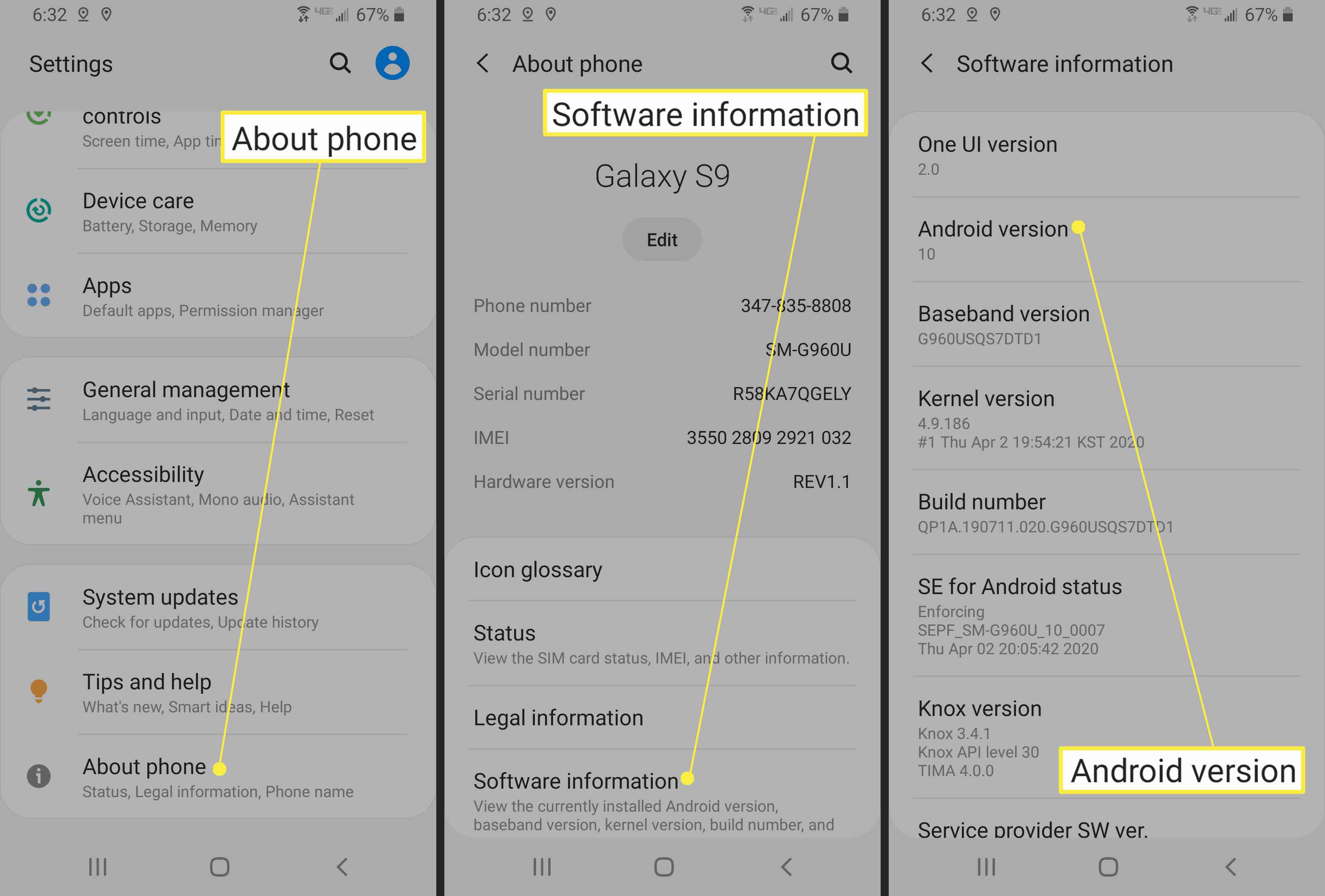 De Android-versie bekijken op een Samsung-telefoon.