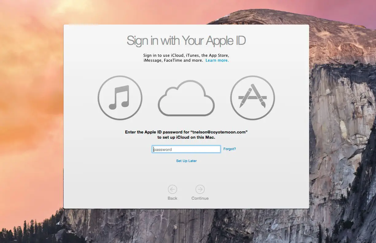 AppleID-aanmeldingsoptie voor OS X Yosemite