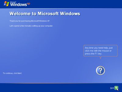 Schermafbeelding van de wizard Welkom bij Microsoft Windows