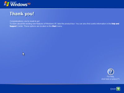 Screenshot van de Thank You!  Wizard Stap tijdens een installatie van Windows XP