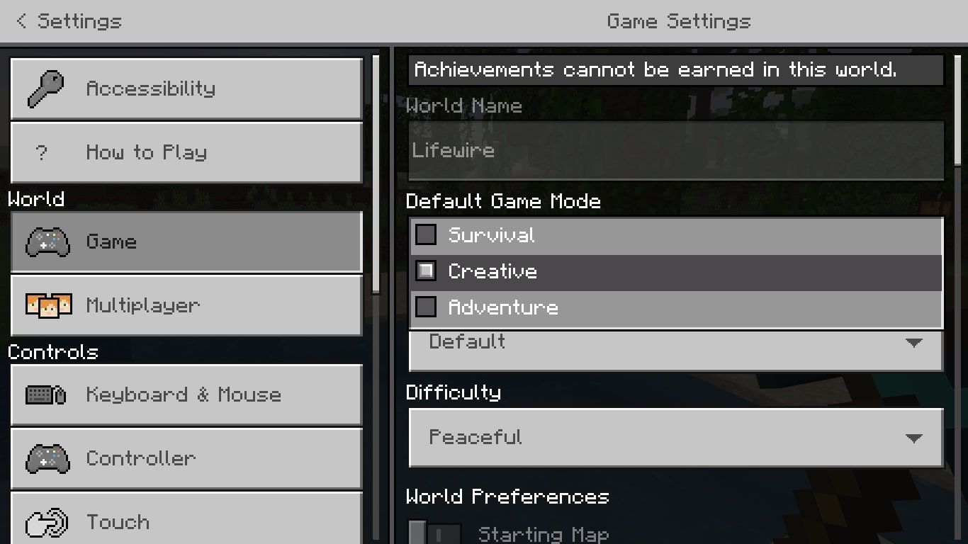 Standaard Game Mode-opties in Minecraft-instellingen