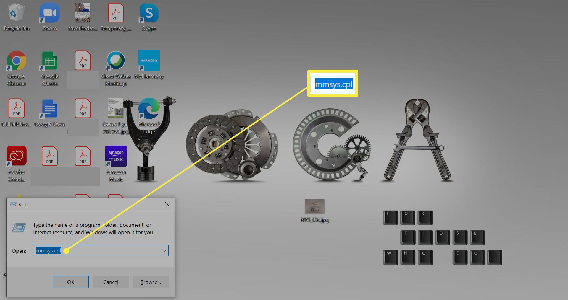 Gebruik de opdracht mmsys.cpl in het dialoogvenster Uitvoeren van Windows.