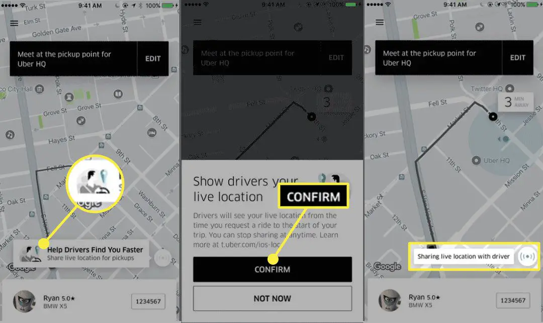 Live locatie delen in Uber