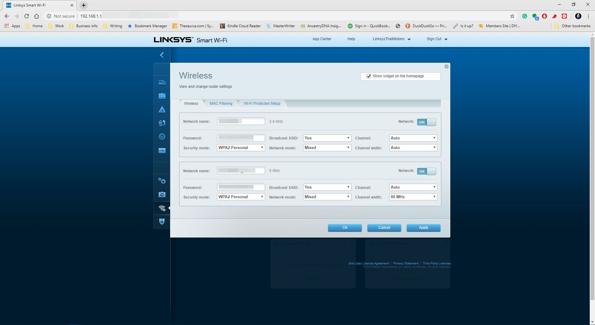 Configuratiepagina voor draadloze beveiliging.