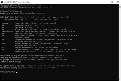 Kopieer help-switch en resultaten in de Windows 10 Command Prompt