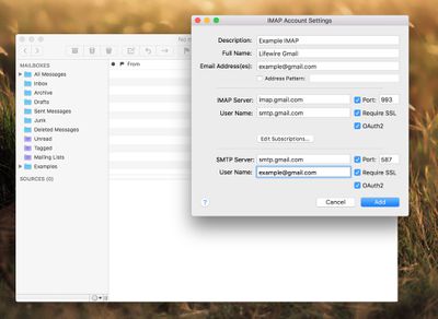 De Gmail IMAP-instellingen in een e-mailclient op Mac
