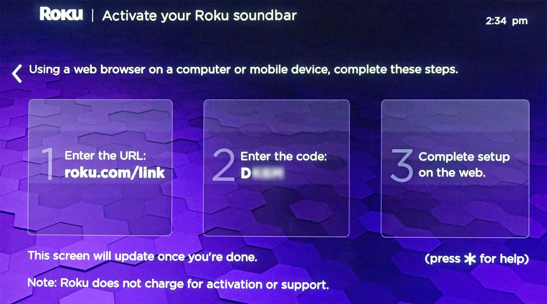 Roku Soundbar - Linkcode/complete installatie op internet