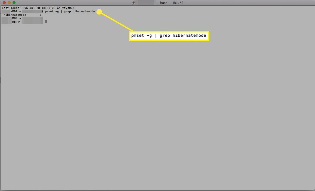 Terminal op een Mac met het nummer van de slaapstand