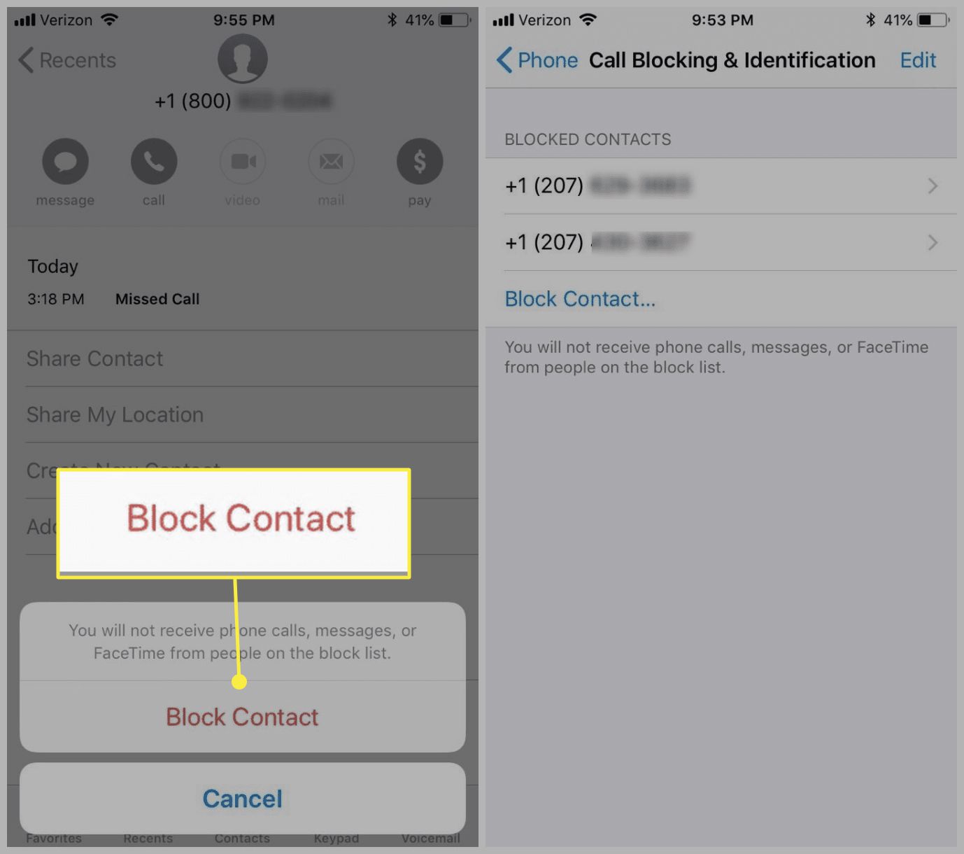 Een iOS-gebruiker blokkeert een contact