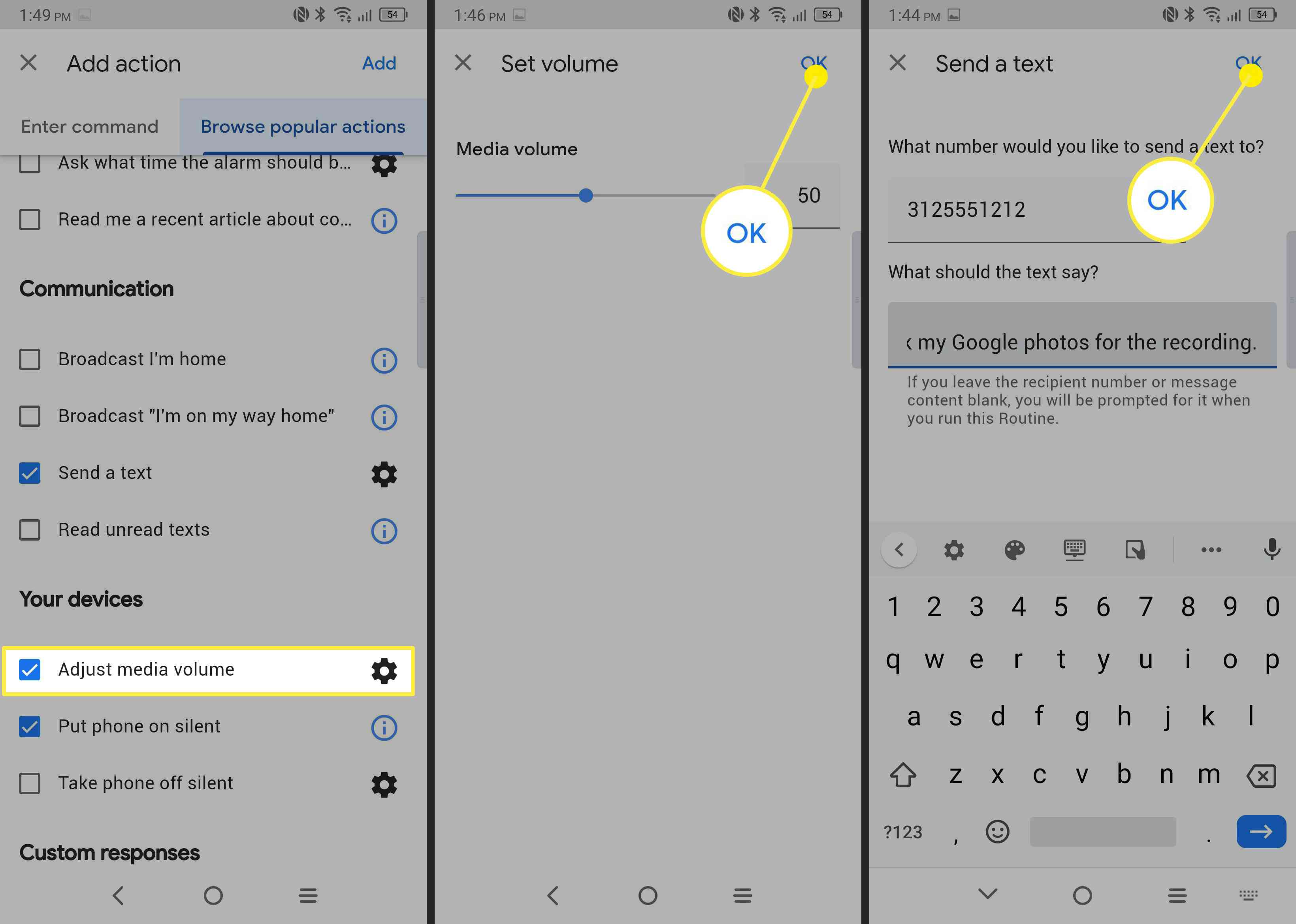 Een actie toevoegen aan een Google Assistent-routine op Android.