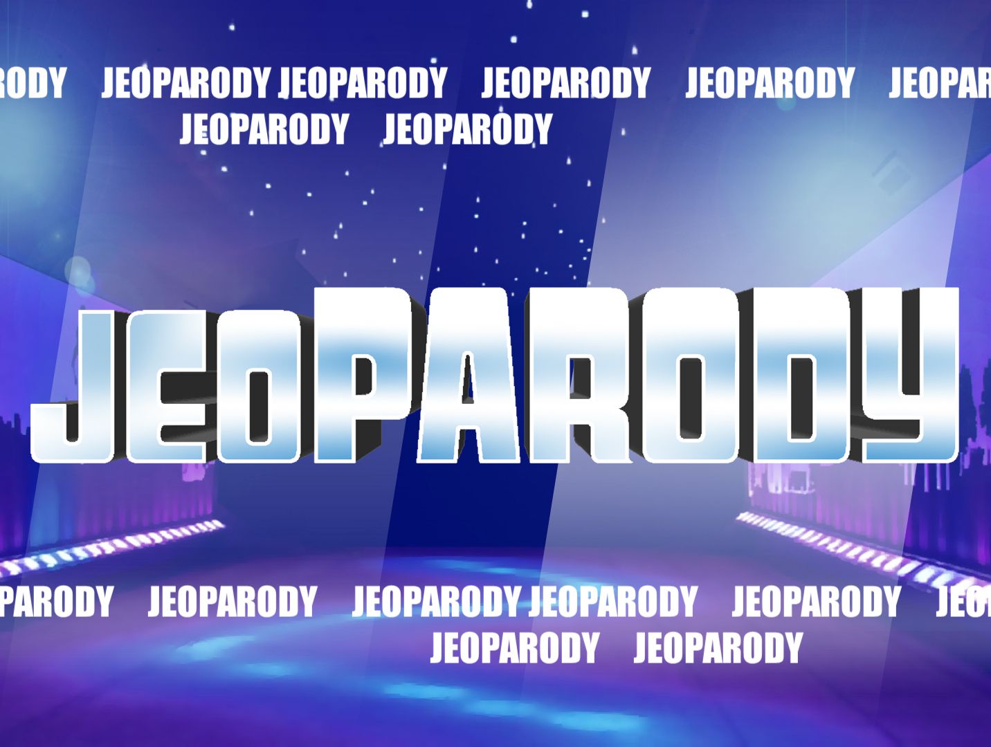 Een welkomstscherm van een Jeopardy-sjabloon