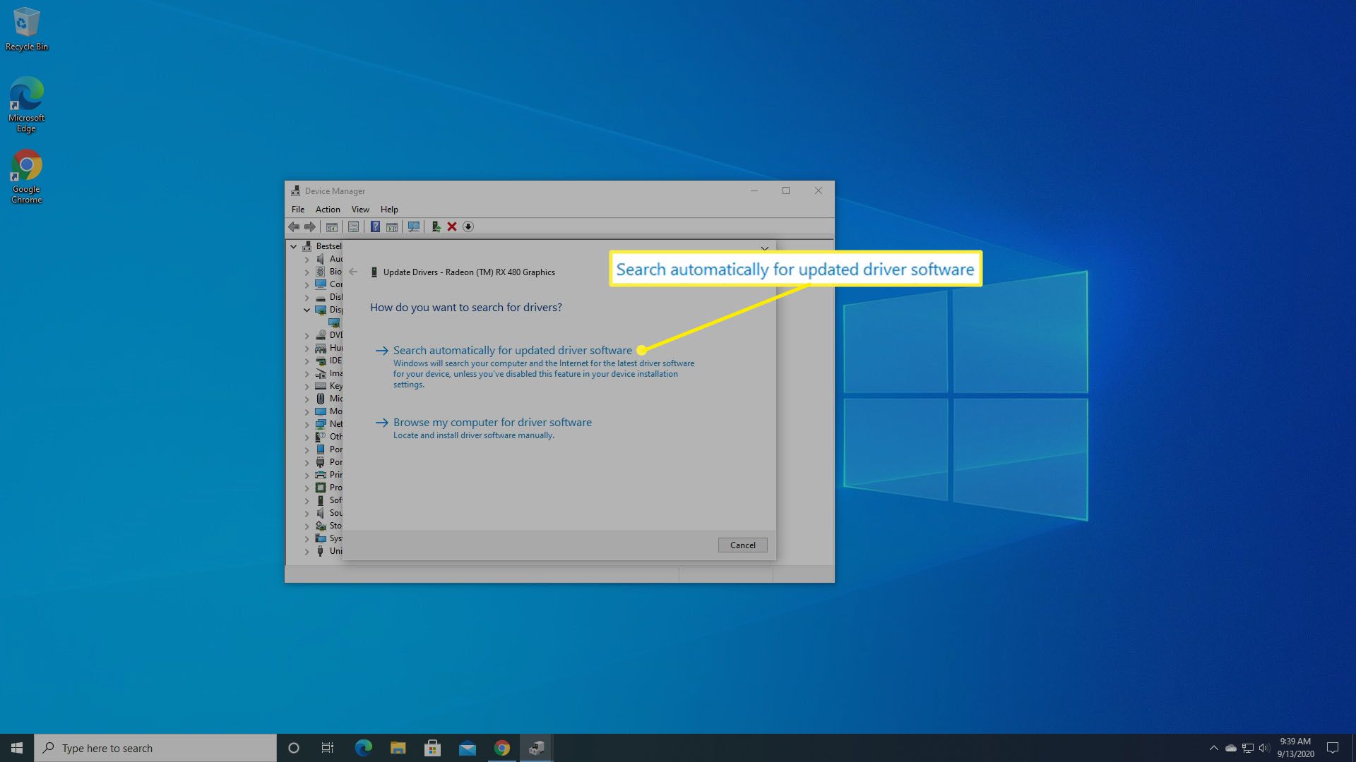 Windows vraagt ​​of het de grafische driver moet updaten