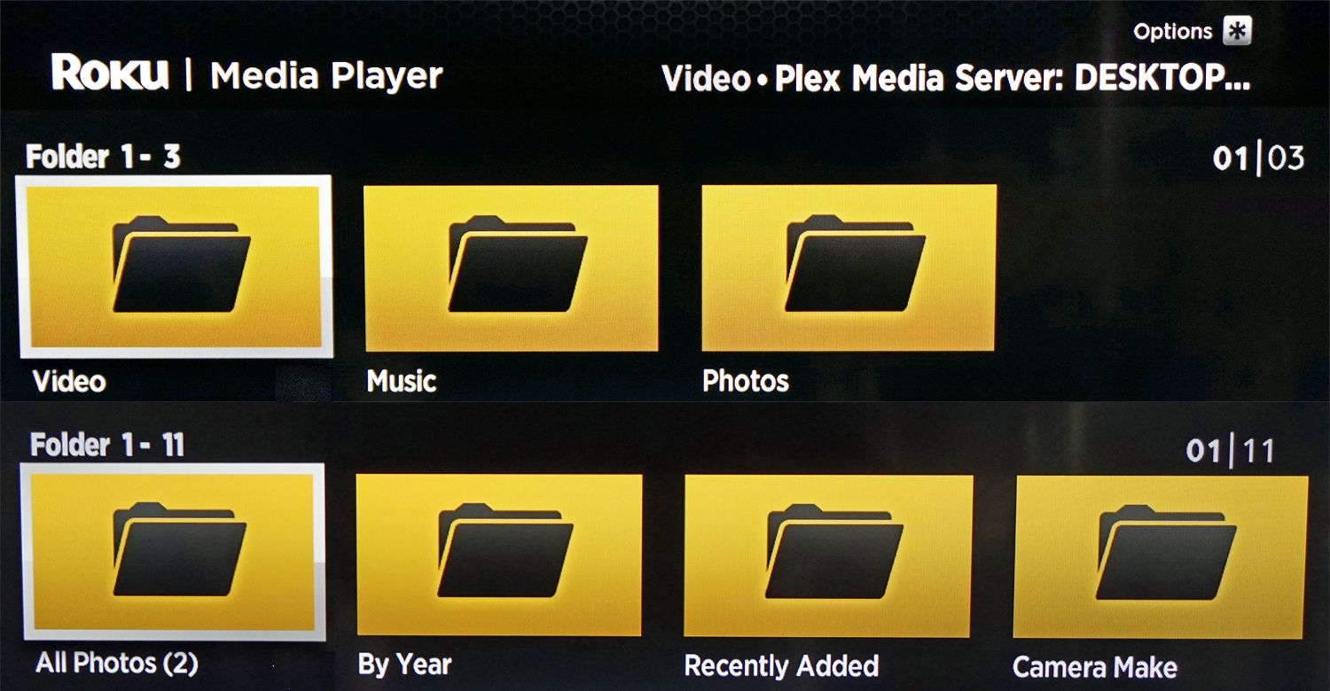 Mediaservermappen zoals weergegeven in de Roku Media Player-app