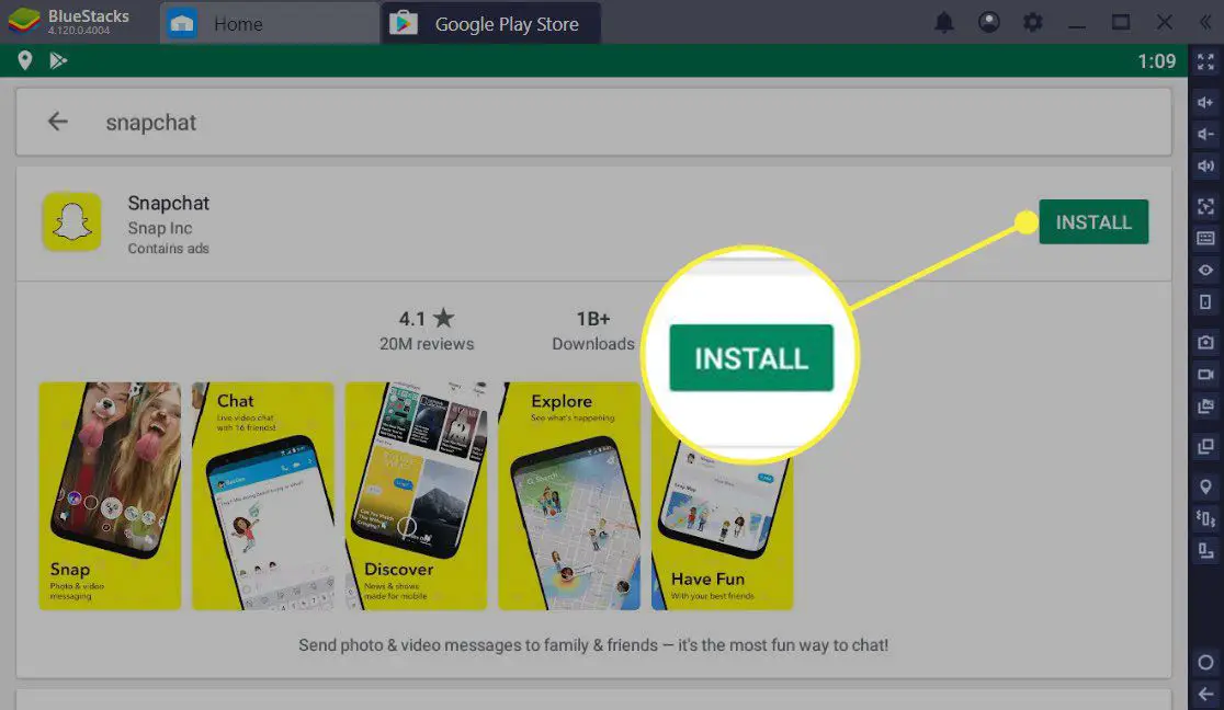 Klik op de knop Installeren om Snapchat toe te voegen