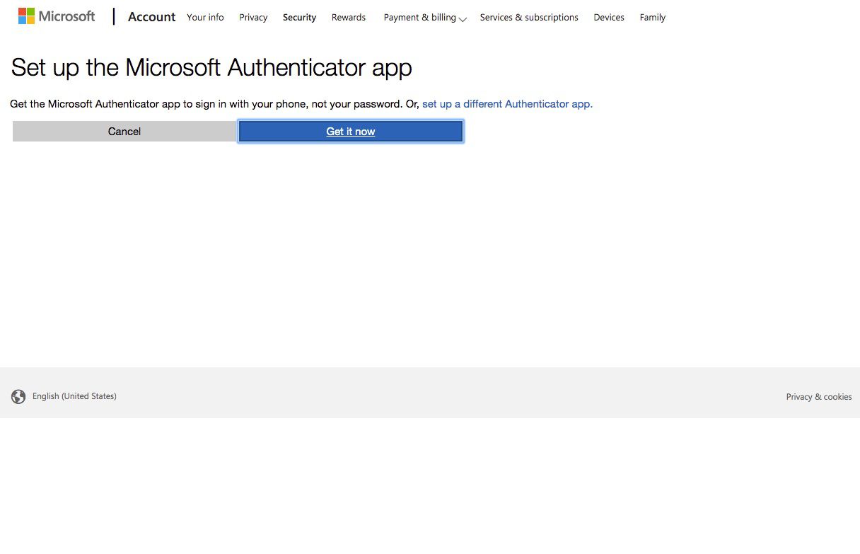 Screenshot van de Microsoft Authenticator-optie