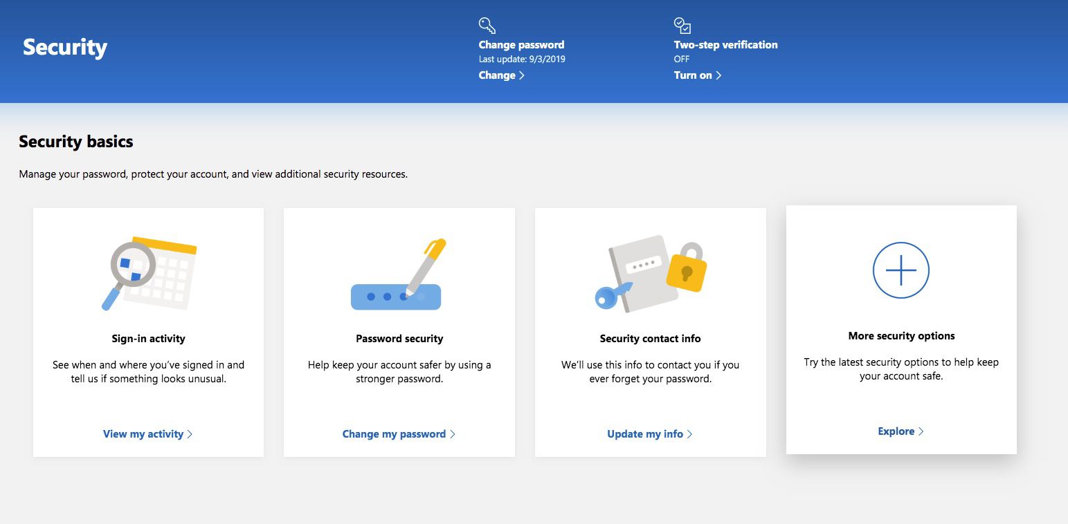 Screenshot van Outlook.com Meer beveiligingsopties
