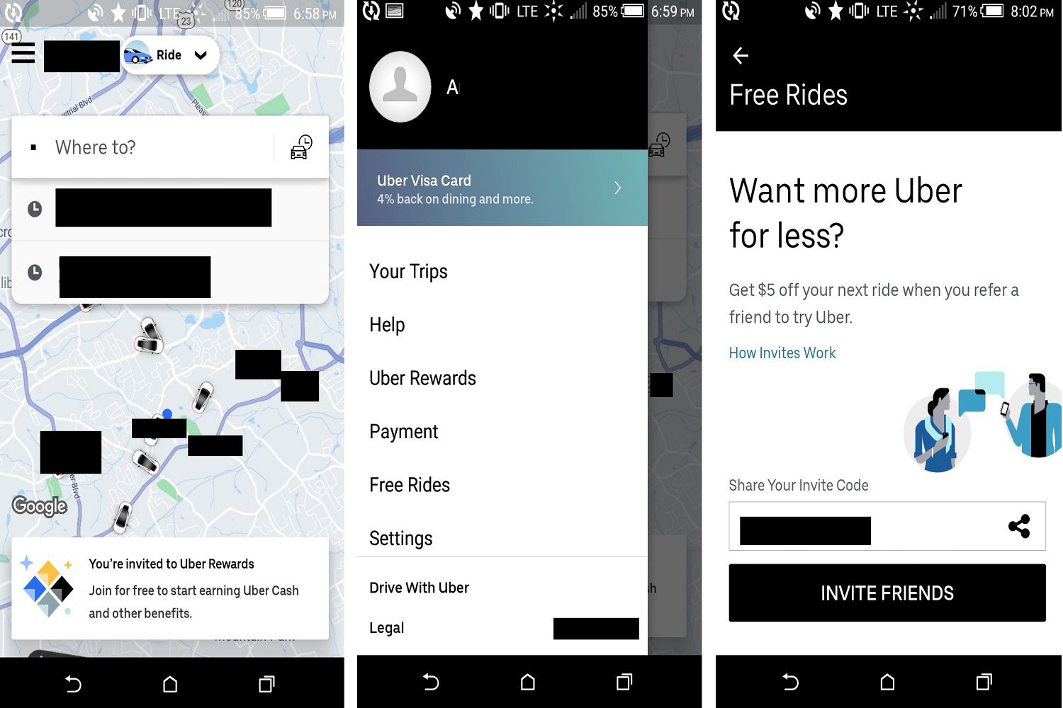 De Uber-verwijzingscodes gebruiken in de mobiele Uber-app op een Android-apparaat.