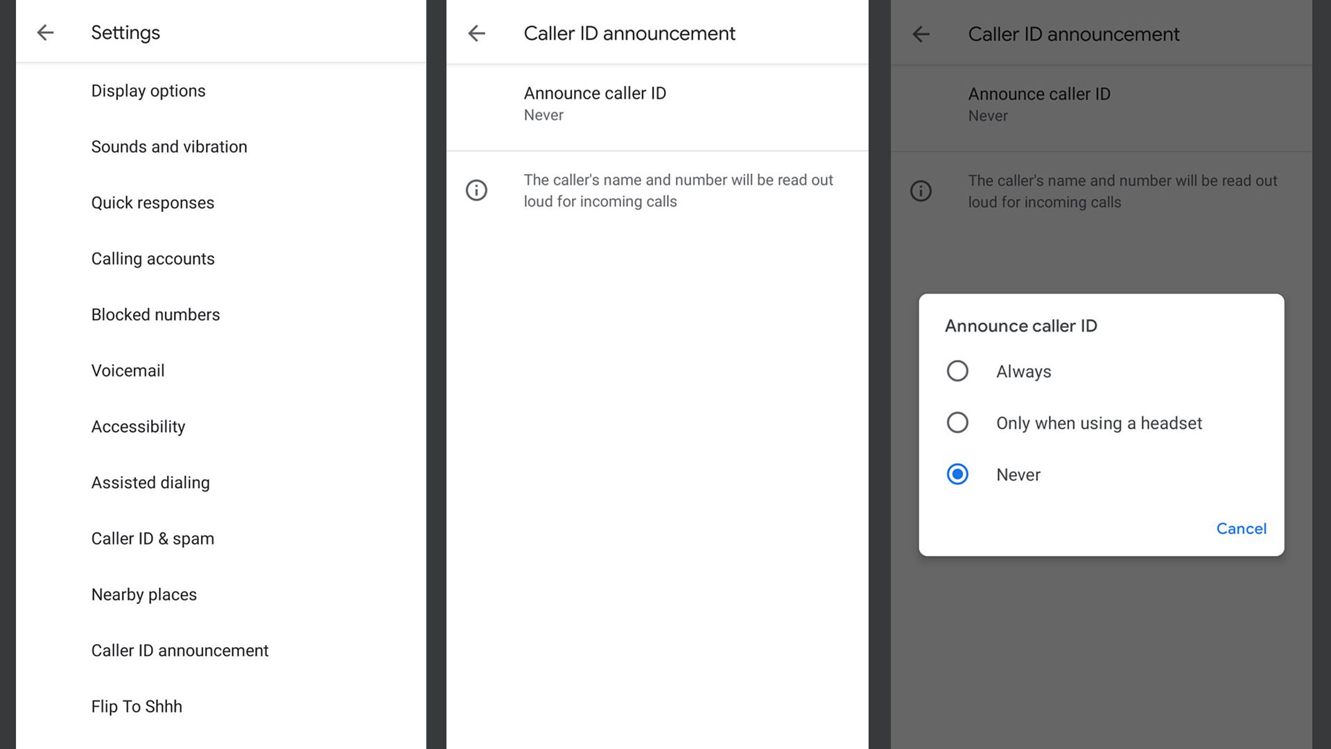 Hoe Called ID-aankondiging in de Google Phone-app in te schakelen