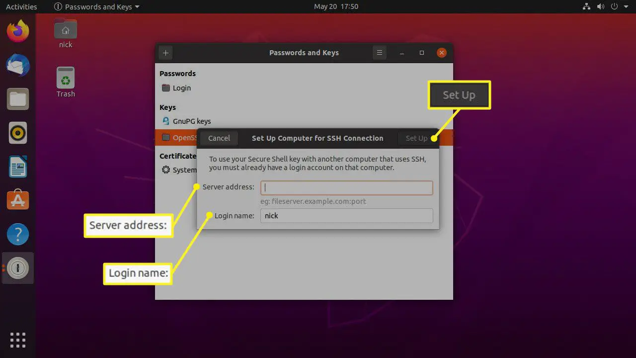 Ubuntu Seahorse SSH-server instellen