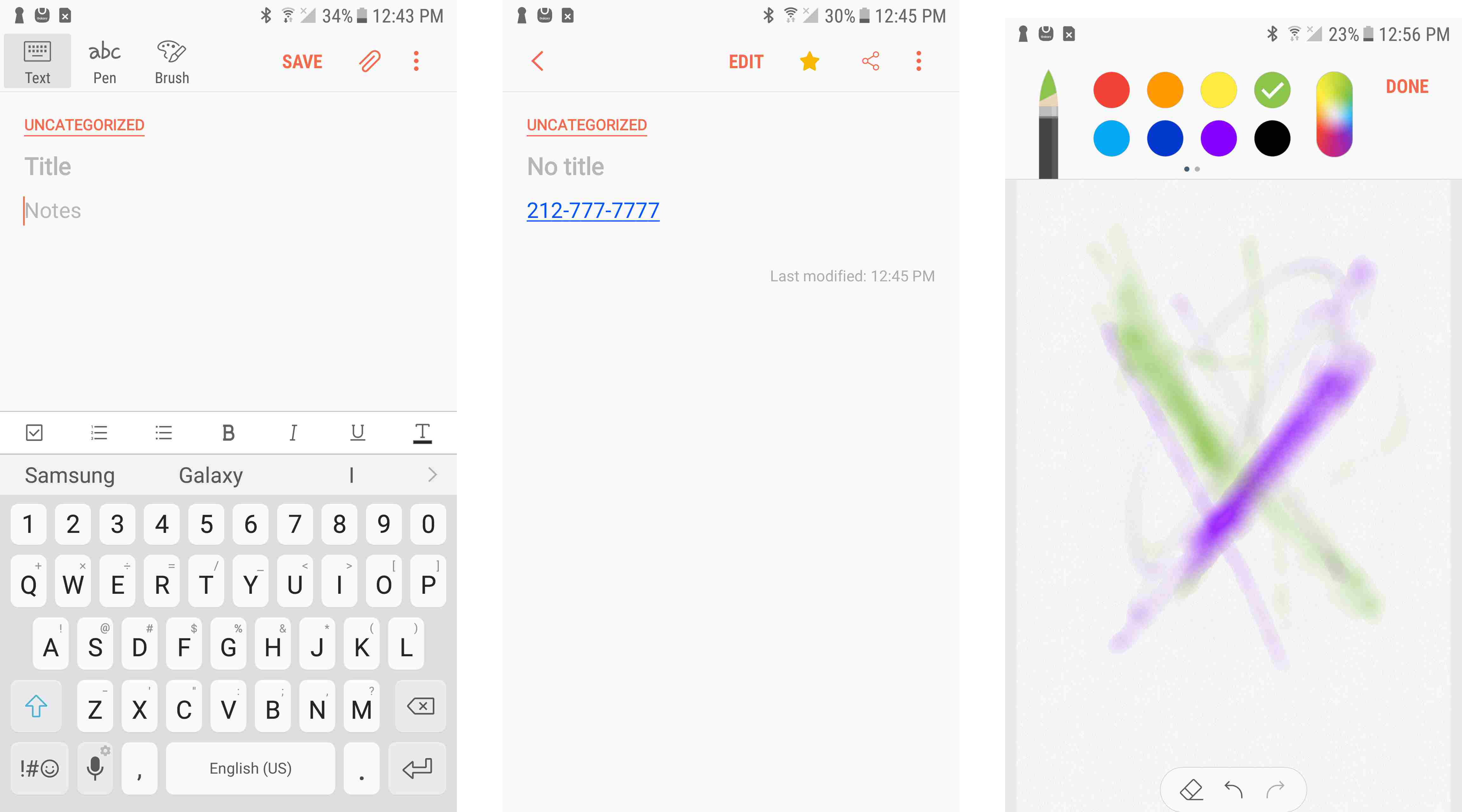 Schermafbeeldingen van de Samsung Notes-app