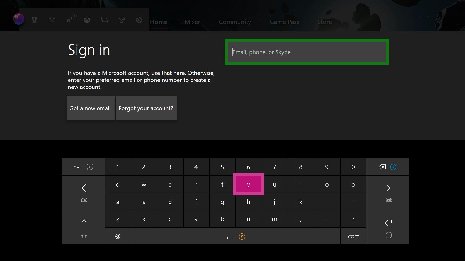 Een Xbox-account maken op een Xbox One-console.