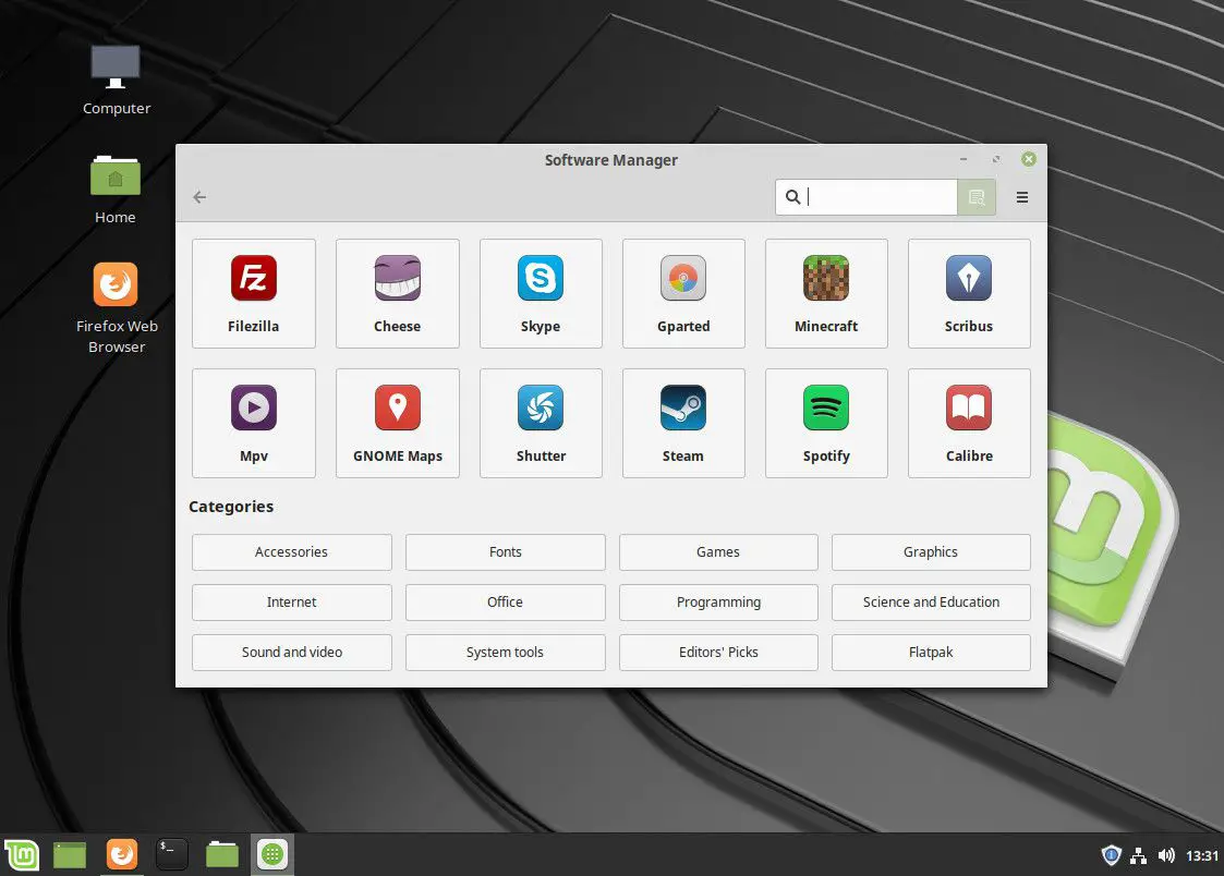 Screenshot van de Linux Mint Software Manager.