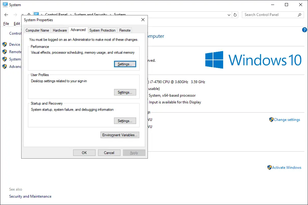 Venster Windows 10 Systeemeigenschappen