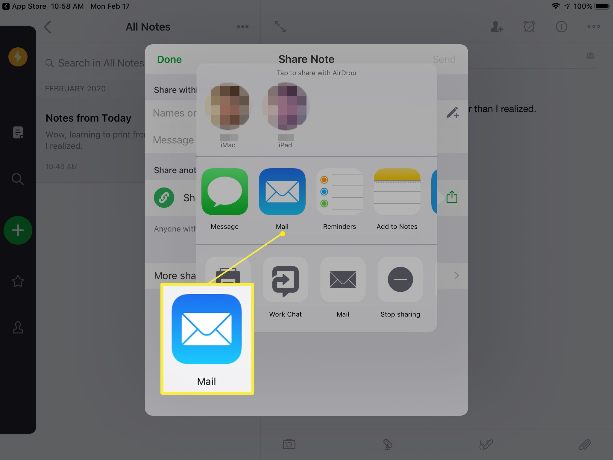 E-mailpictogram in het iOS-scherm voor delen