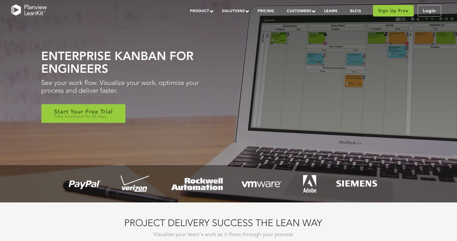 Screenshot van de LeanKit Kanban-website