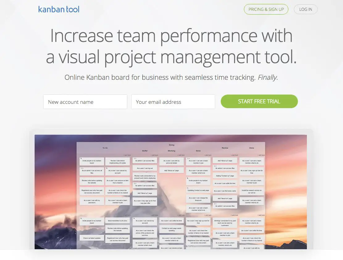 Screenshot van de Kanban Tool-website