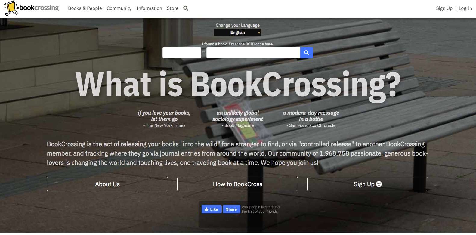 Screenshot van BookCrossing op een boek gericht sociaal netwerk