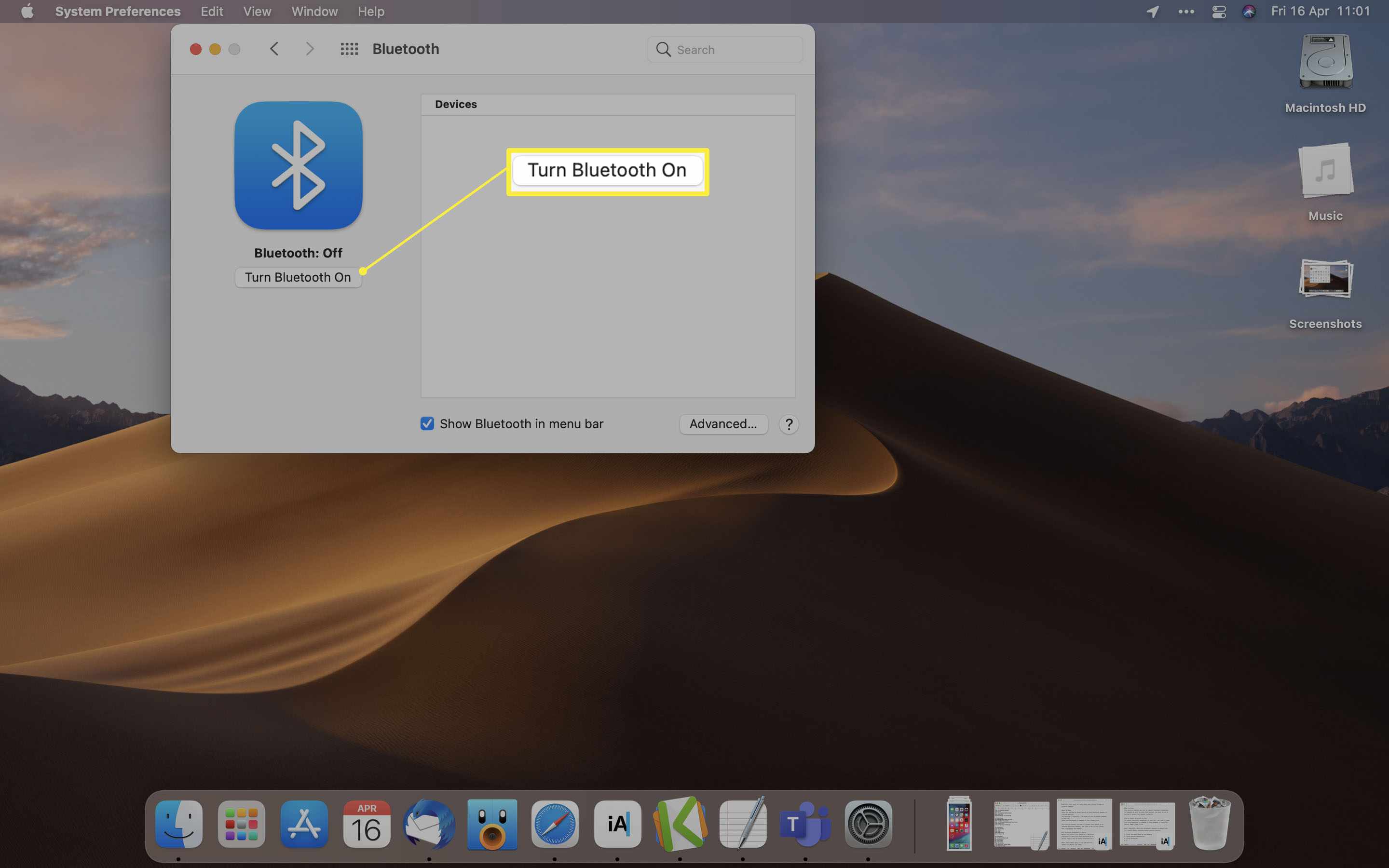 MacOS met Bluetooth inschakelen gemarkeerd