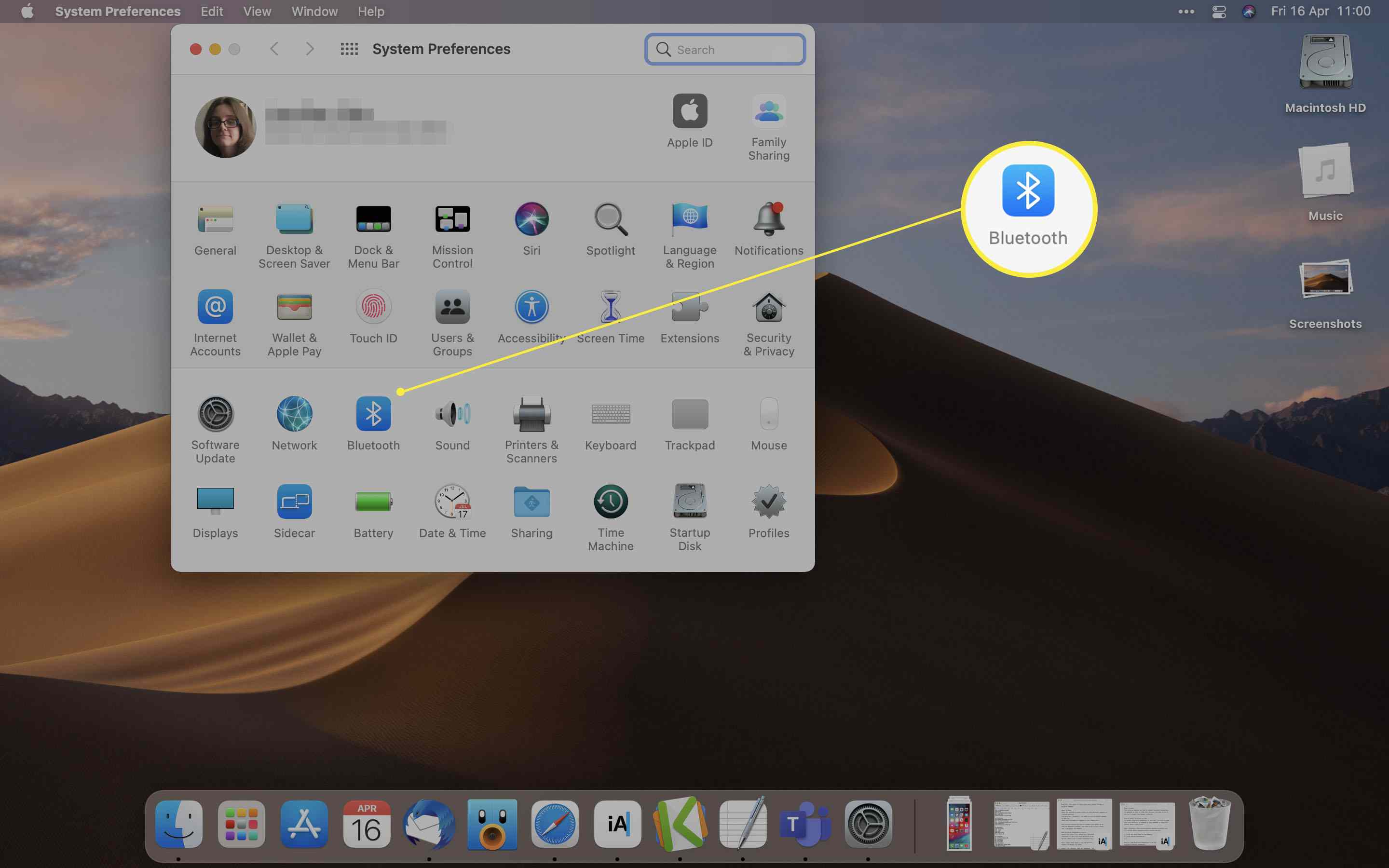 MacOS-systeemvoorkeuren met Bluetooth gemarkeerd