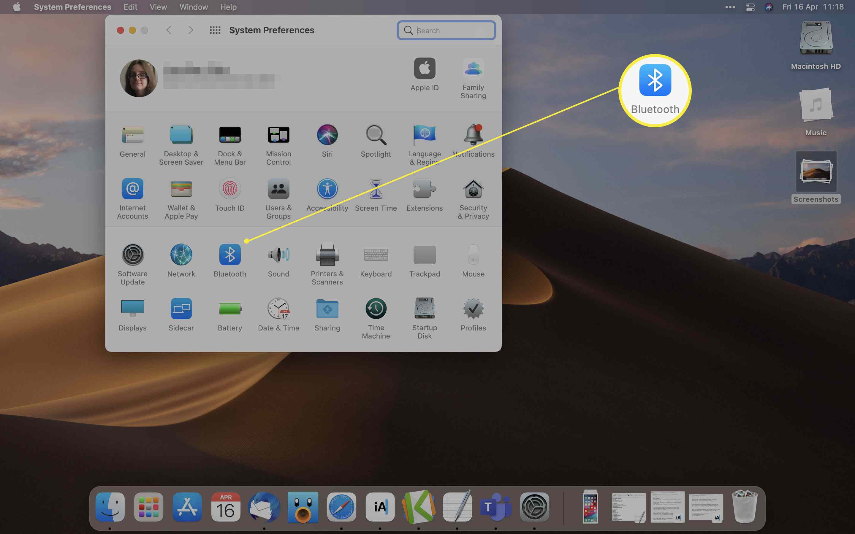 MacOS met Bluetooth-opties gemarkeerd in Systeemvoorkeuren