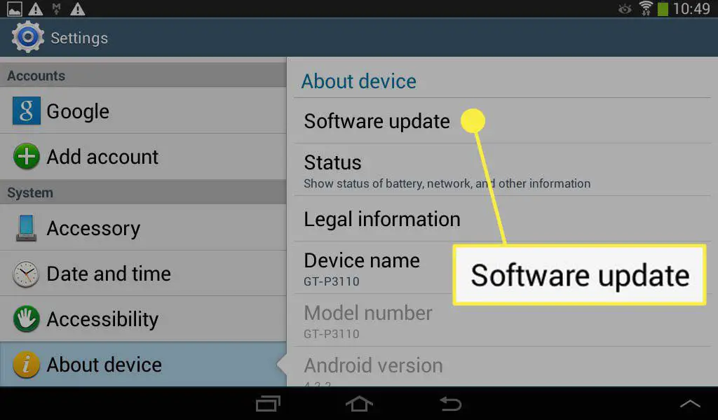 Software-update gemarkeerd in de app Instellingen op een Android-apparaat.