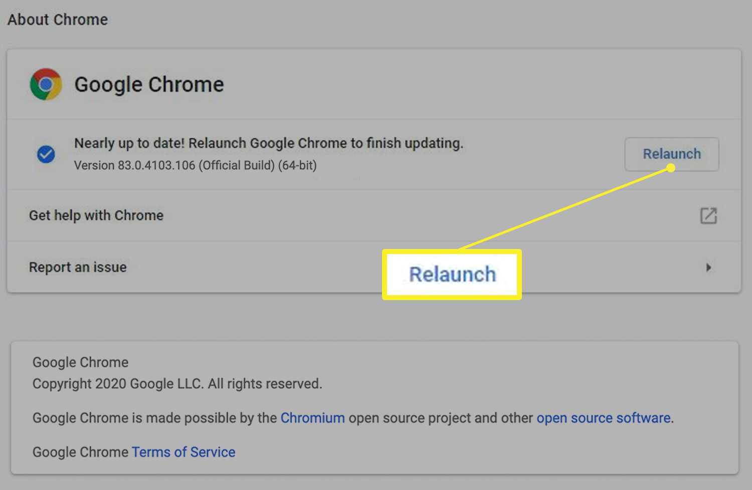 Google Chrome-updatescherm