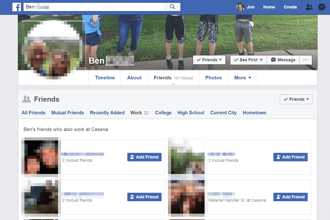 Facebook-profiel met werkvrienden