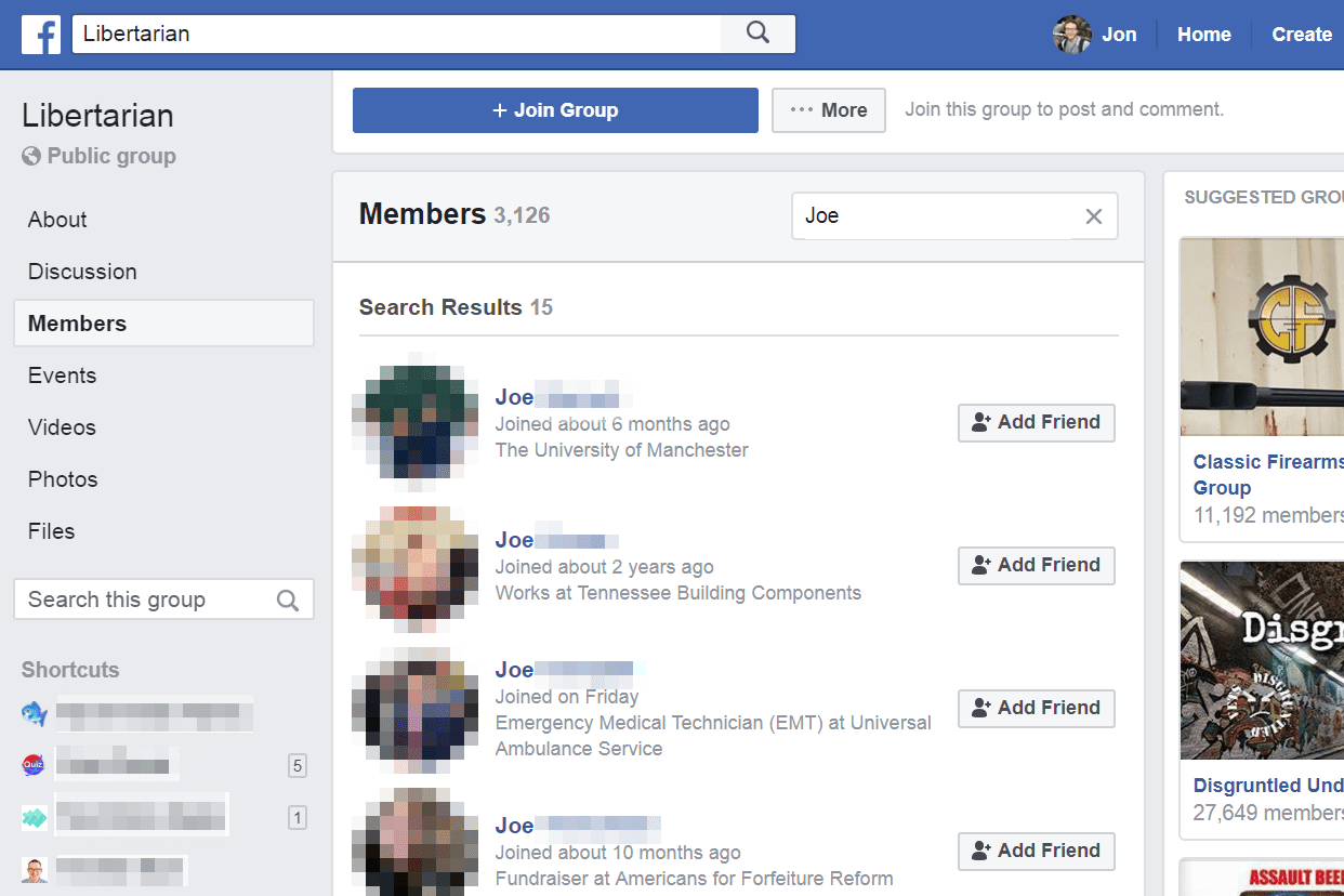 Facebook Libertarian groep en mensen zoeken