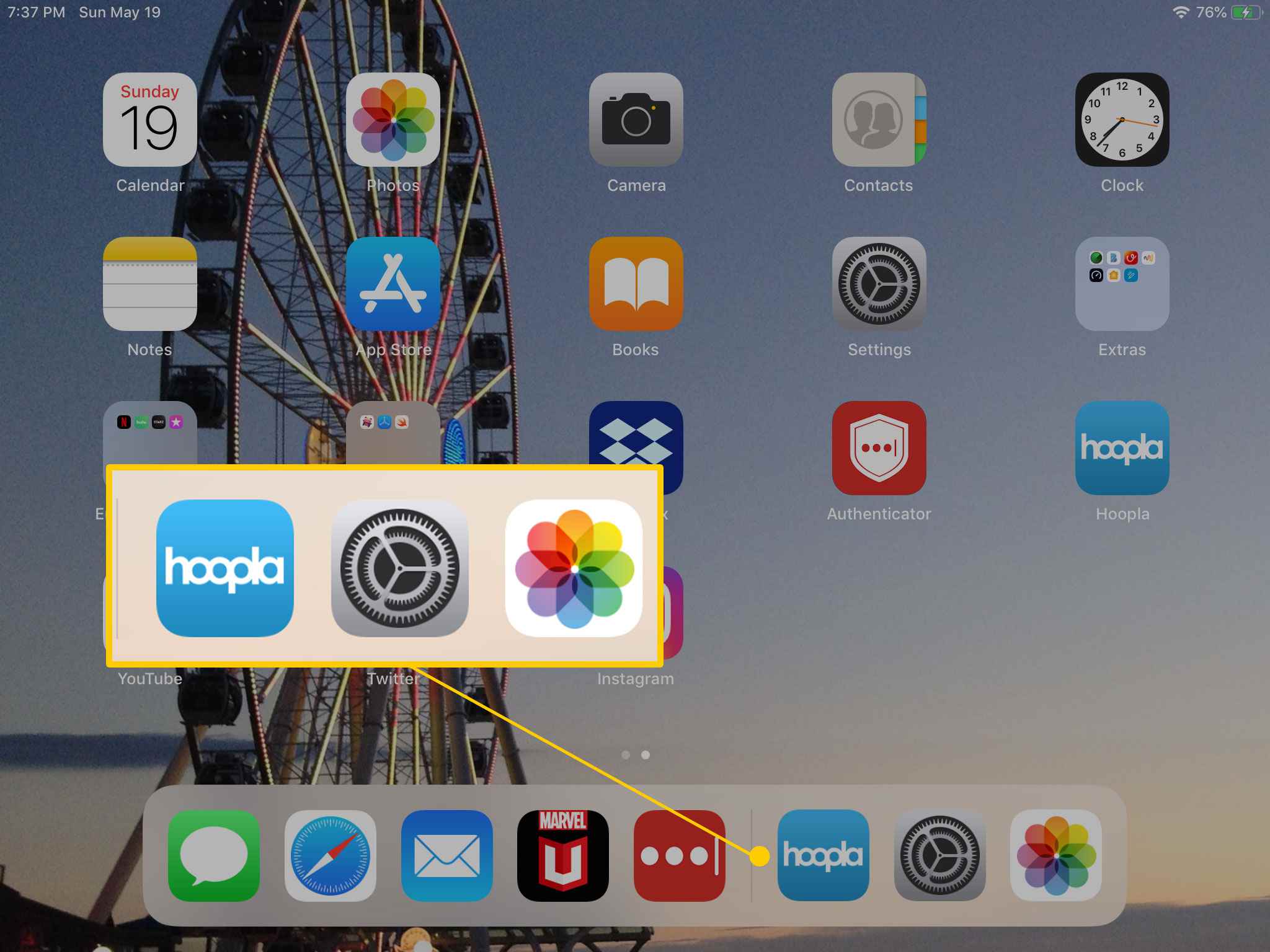 Onlangs geopende apps in iPad-dock