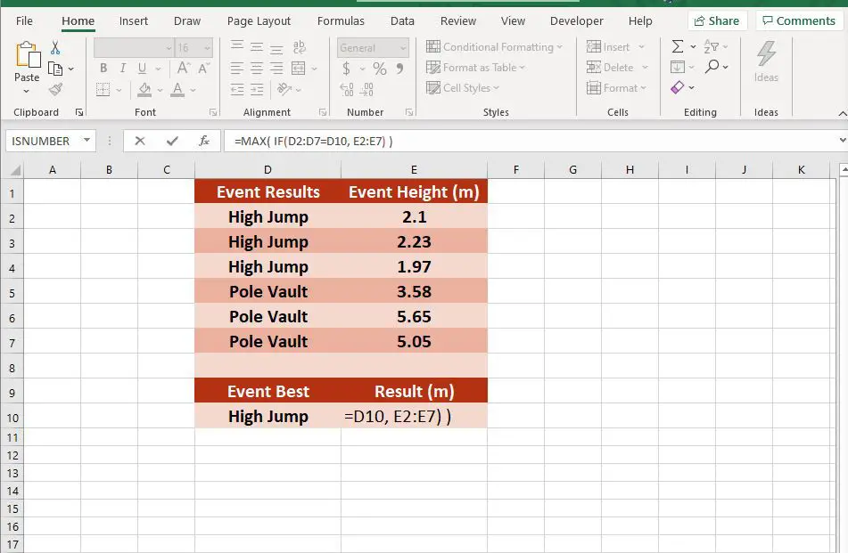 MAXIF-formule in Excel.