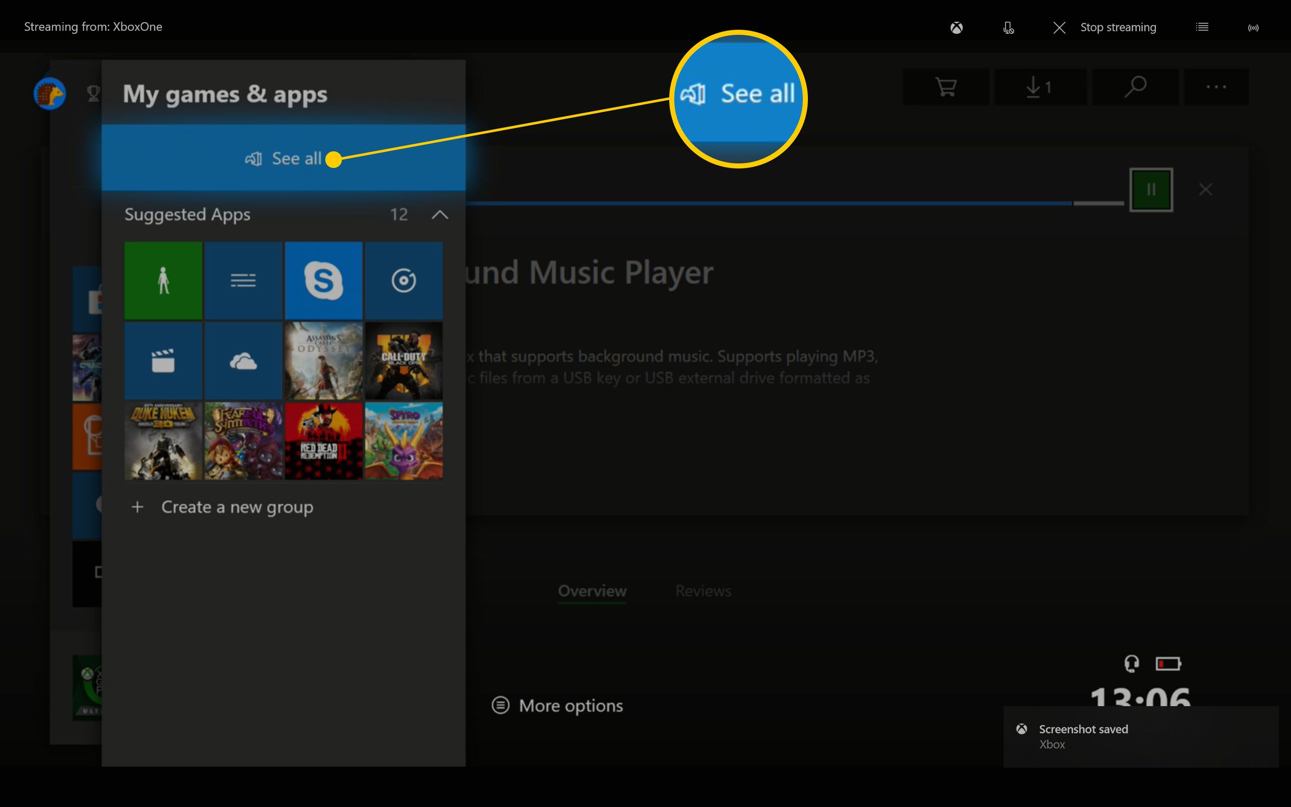 Het Xbox One-dashboard met Mijn games en apps gemarkeerd