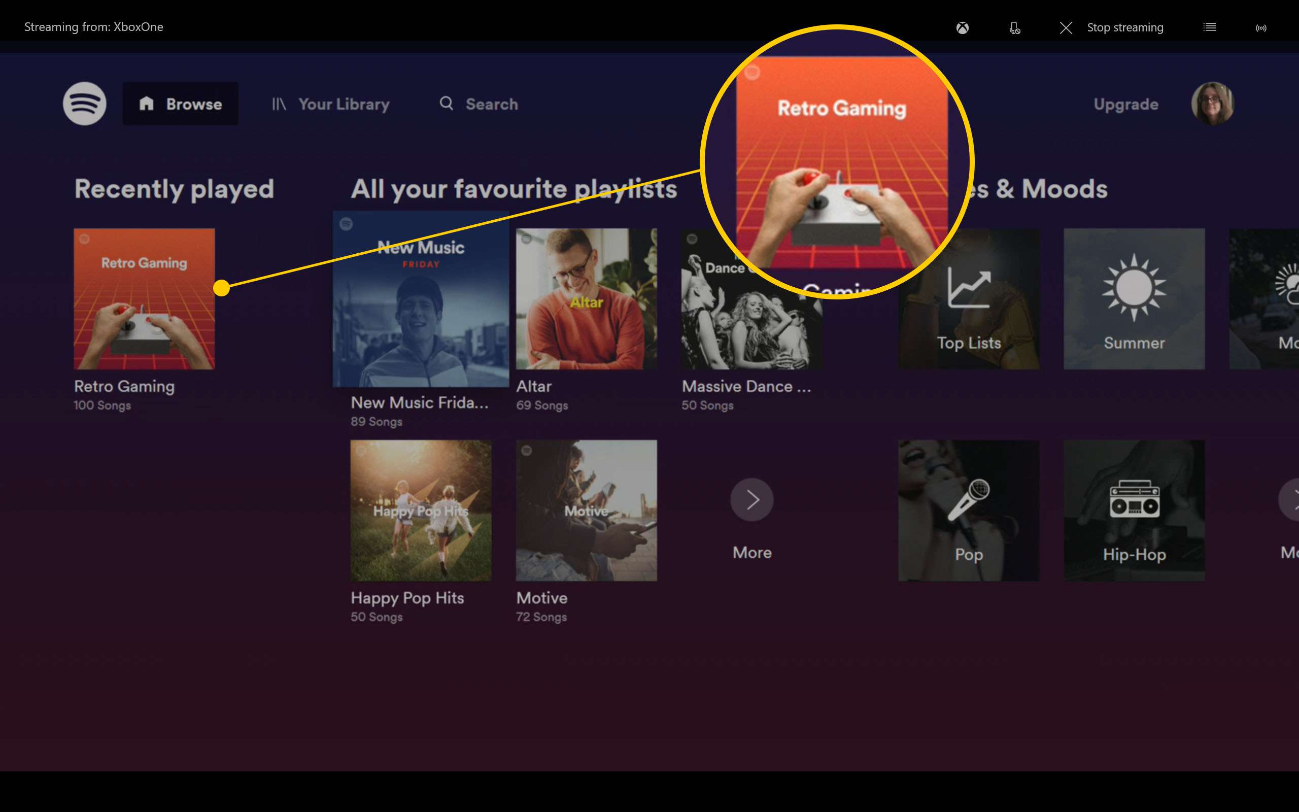 Xbox One's Spotify-app met afspeellijsten gemarkeerd