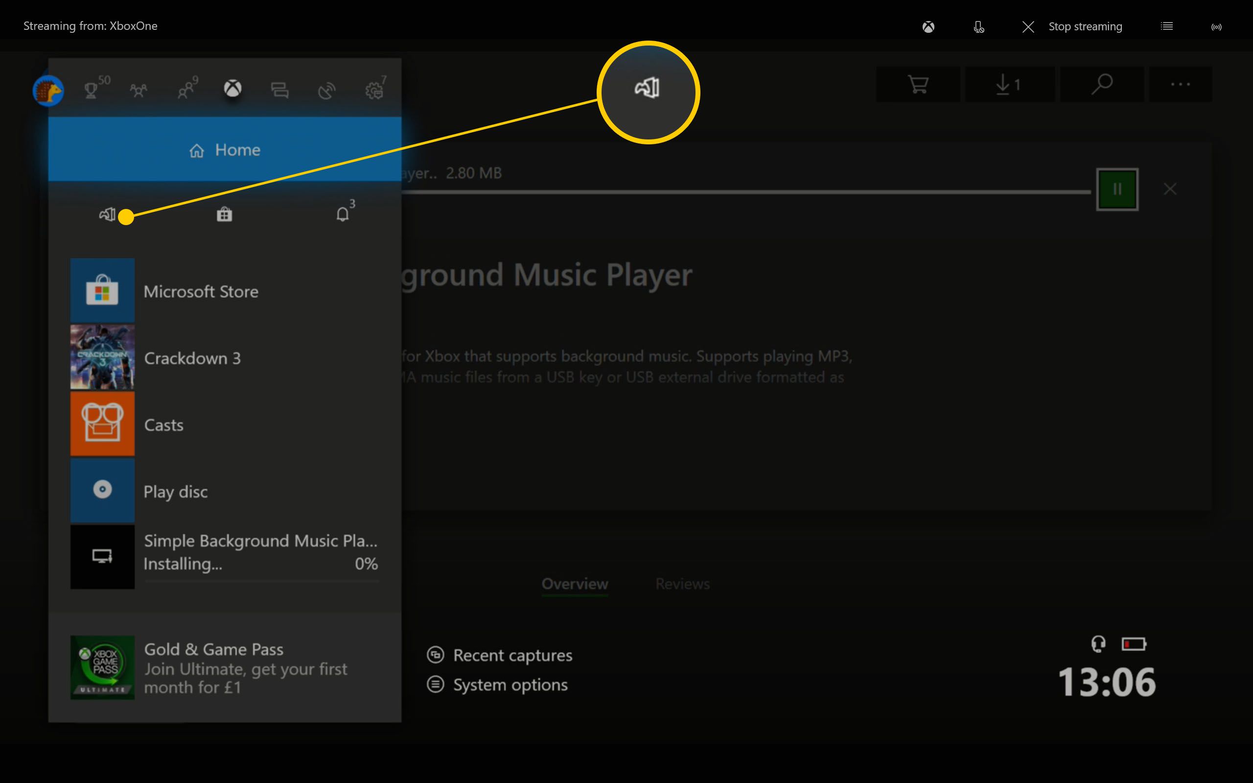 Xbox One-dashboard met Mijn games en apps gemarkeerd
