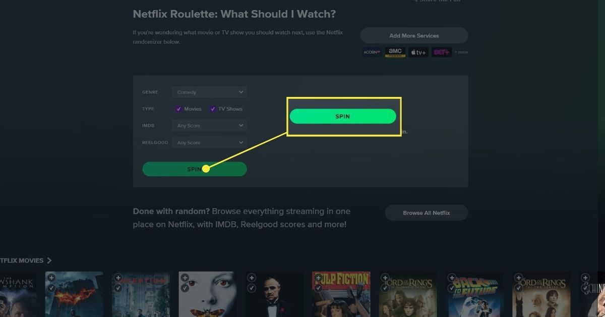 Draaiknop in Netflix Roulette