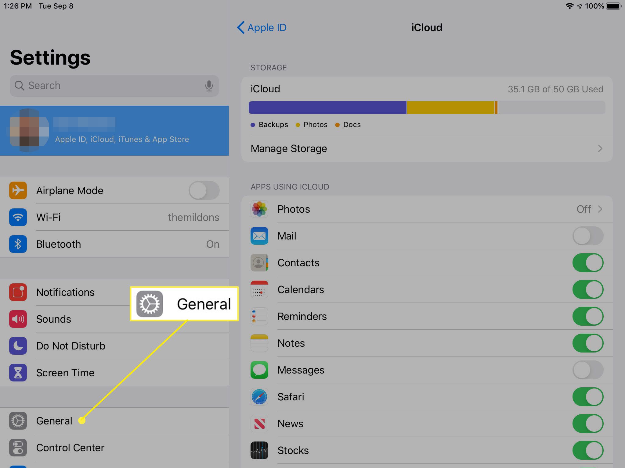 Algemene instellingen op iPad.