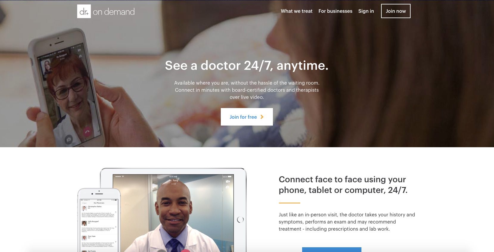 Een screenshot van DoctorOnDemand.com.