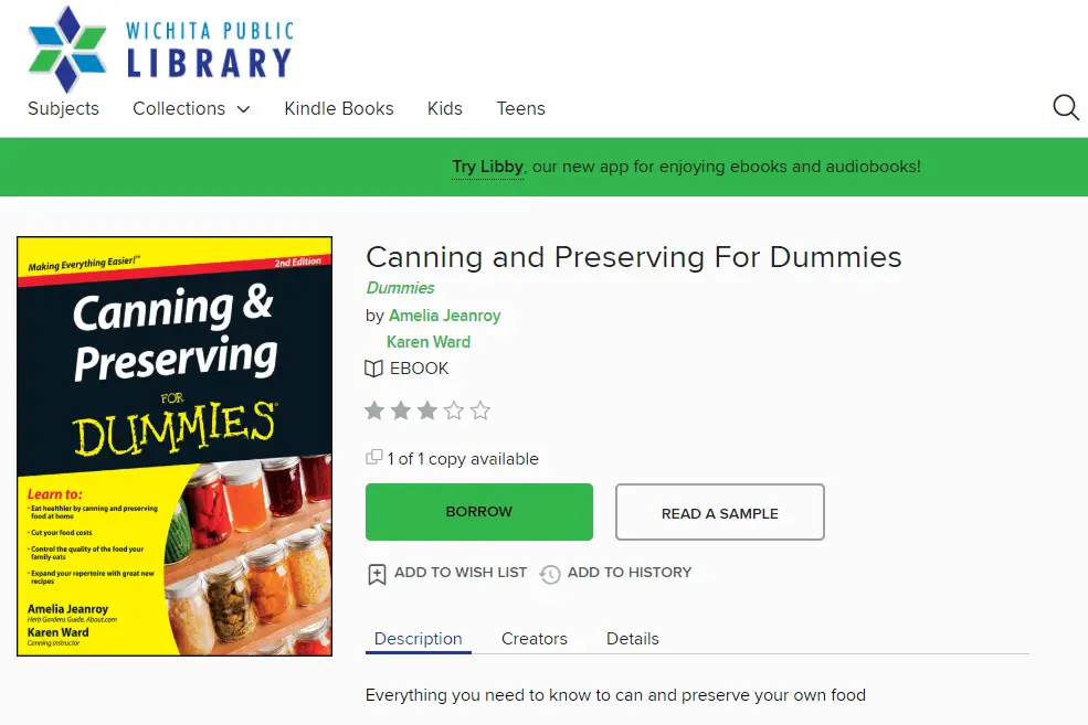 Schermafbeelding die laat zien hoe je een bibliotheekboek leent om op een e-reader te lezen