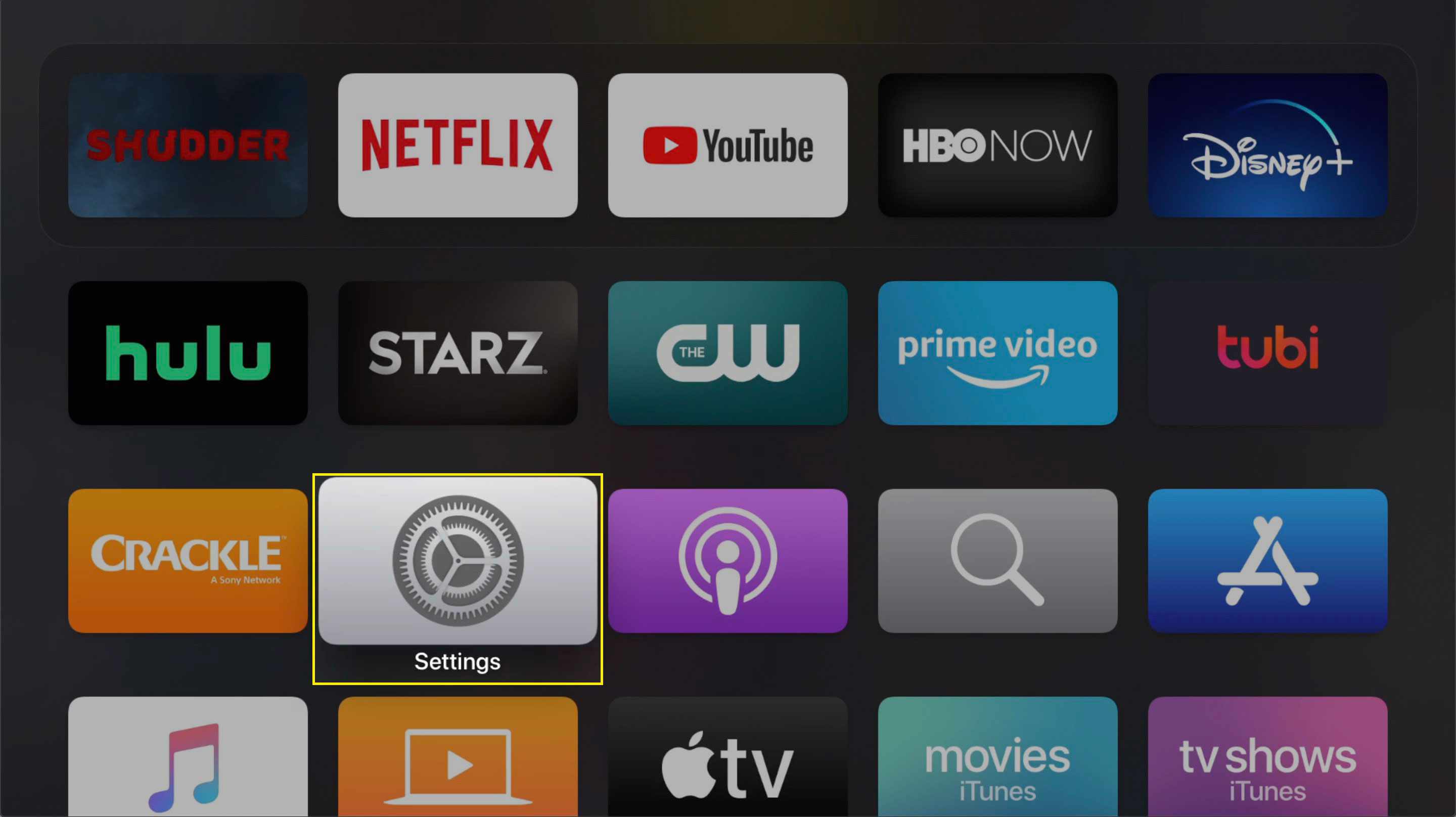 De app Instellingen op Apple TV