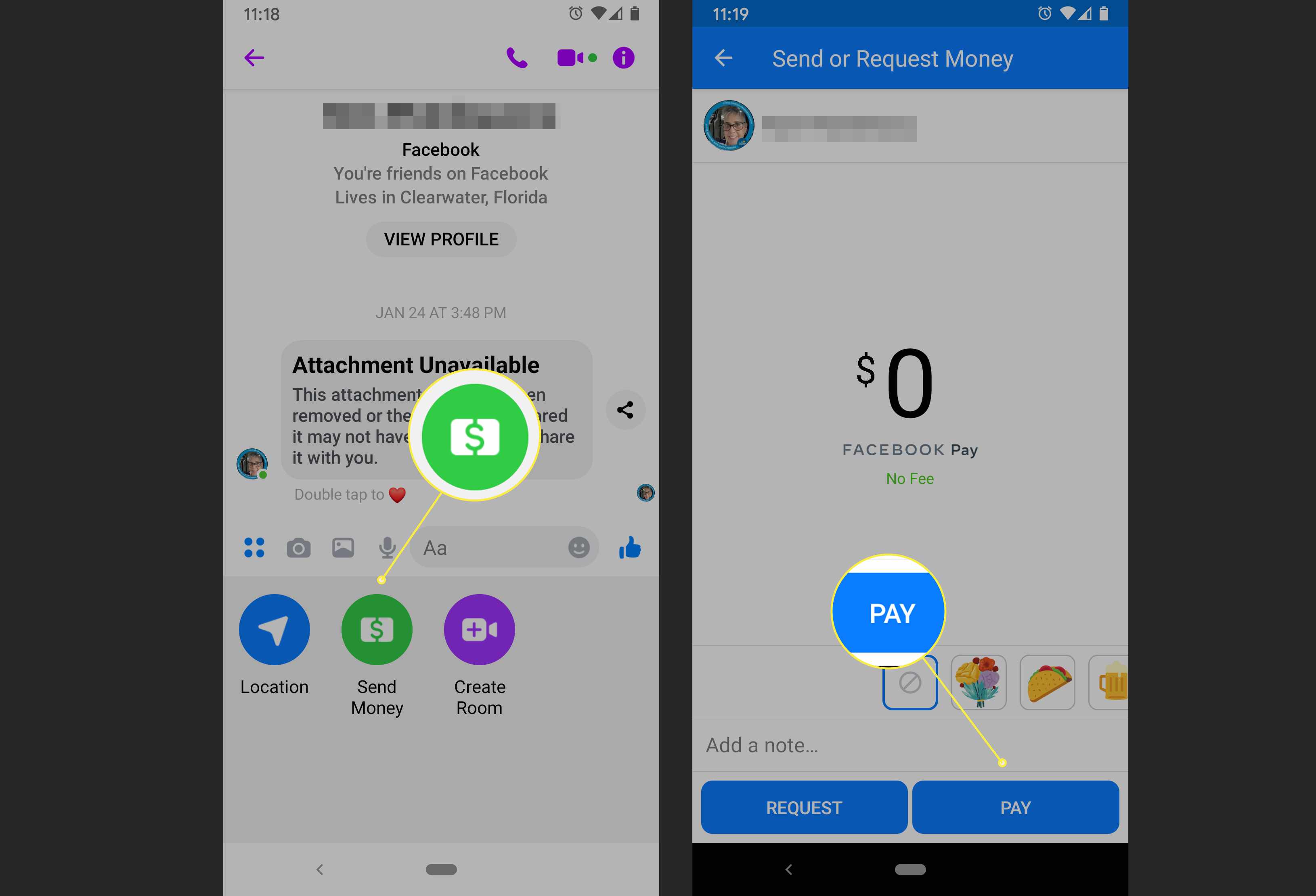 Een Facebook Messenger-gebruiker stelt een betaling in met Facebook Pay